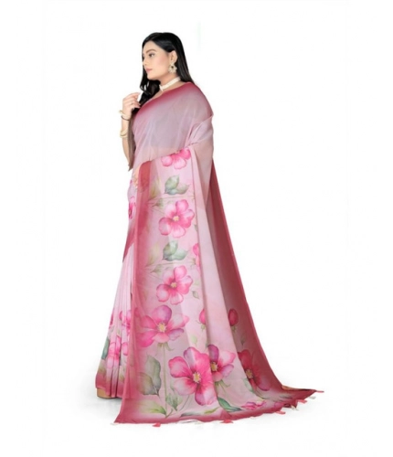 Generic Women's Georgette Floral Printed Saree With Unstitched Blouse 5.5Mtr (Rose Pink)