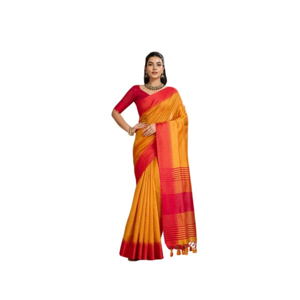 Generic Women's Raw_Silk Woven Saree With Unstitched Blouse 5.5Mtr (Mustard)