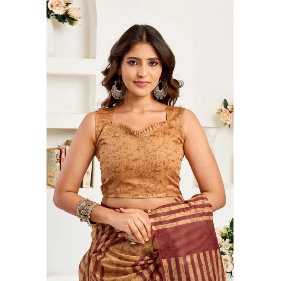 Generic Women's Linen Cotton Printed Ready To Wear Saree With Unstitched Blouse 5.5 Mtr (Brown) Generic Women's Linen Cotton Printed Ready To Wear Saree With Unstitched Blouse 5.5 Mtr (Brown)
