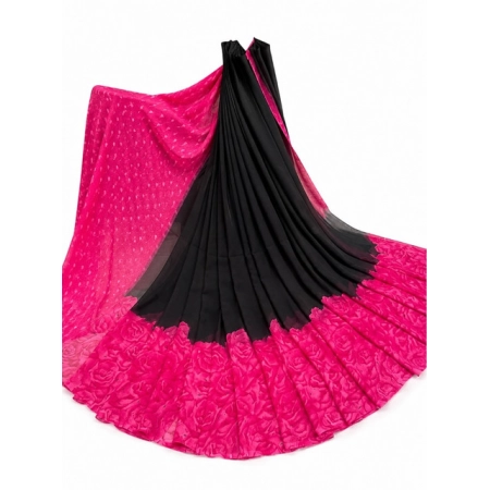 Generic Women's Georgette Printed Saree With Unstitched Blouse 5.5Mtr (Black-Pink) Generic Women's Georgette Printed Saree With Unstitched Blouse 5.5Mtr (Black-Pink)
