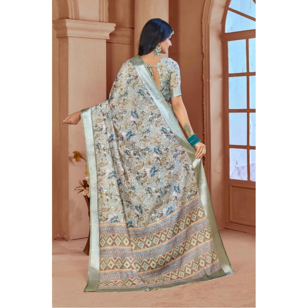 Generic Women's Printed Cotton Linen Saree withPrinted Saree With Unstitched Blouse (Mint Green, 5-6Mtrs) Generic Women's Printed Cotton Linen Saree withPrinted Saree With Unstitched Blouse (Mint Green, 5-6Mtrs)