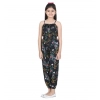 Generic Girl's Rayon Flamingo Print Sleeveless Jumpsuit (Black-Multicolor)
