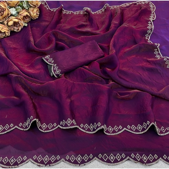 Generic Women's Satin Embellished Saree With Unstitched Blouse 5.5Mtr (Wine) Generic Women's Satin Embellished Saree With Unstitched Blouse 5.5Mtr (Wine)