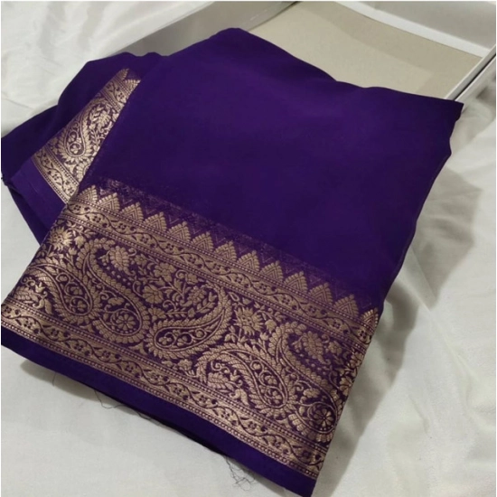 Generic Women's Crepe Chit Pallu Solid Saree With Unstitched Blouse 5.5Mtr (Purple) Generic Women's Crepe Chit Pallu Solid Saree With Unstitched Blouse 5.5Mtr (Purple)