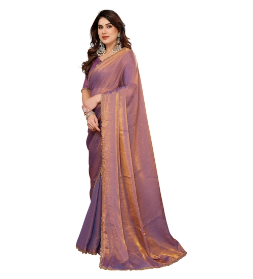 Generic Women's Georgette Printed Saree With Unstitched Blouse 5.5Mtr (Purple)