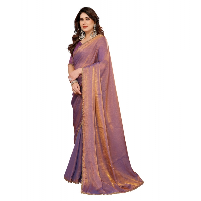 Women's Georgette Printed Saree With Unstitched Blouse 5.5Mtr (Purple)