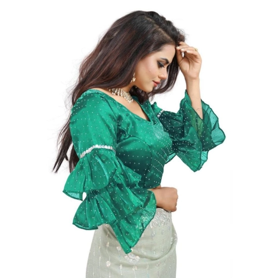 Generic Women's Organza Solid V Neck Layered Ruffle Sleeve Readymade Blouse (Rama Free Size , up to 38–40 Bust)-PID65857 Generic Women's Organza Solid V Neck Layered Ruffle Sleeve Readymade Blouse (Rama Free Size , up to 38–40 Bust)-PID65857
