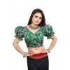 Generic Women's Organza Printed V Neck Puff Sleeve Readymade Blouse (Green 38 , Alterable up to 42)-PID65863
