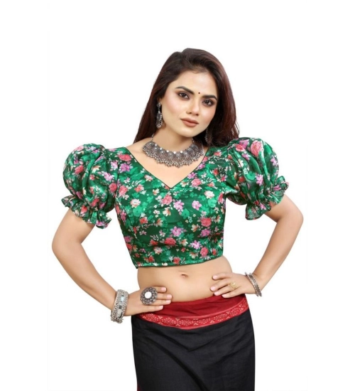 Generic Women's Organza Printed V Neck Puff Sleeve Readymade Blouse (Green 38 , Alterable up to 42)-PID65863 Generic Women's Organza Printed V Neck Puff Sleeve Readymade Blouse (Green 38 , Alterable up to 42)-PID65863