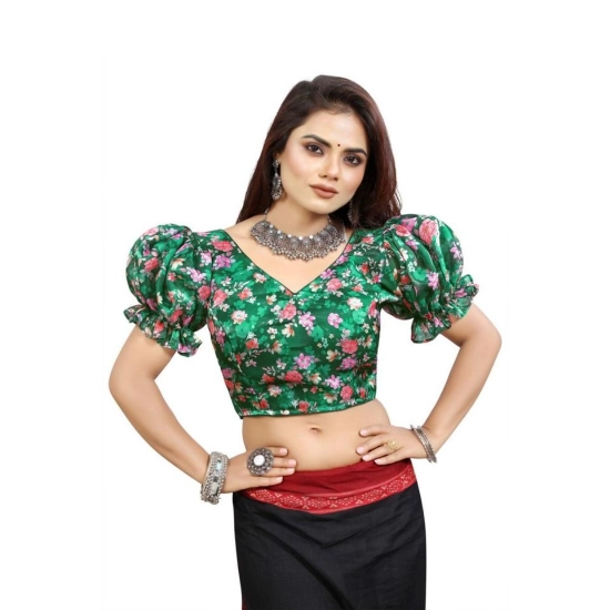 Generic Women's Organza Printed V Neck Puff Sleeve Readymade Blouse (Green 38 , Alterable up to 42)-PID65863 Generic Women's Organza Printed V Neck Puff Sleeve Readymade Blouse (Green 38 , Alterable up to 42)-PID65863