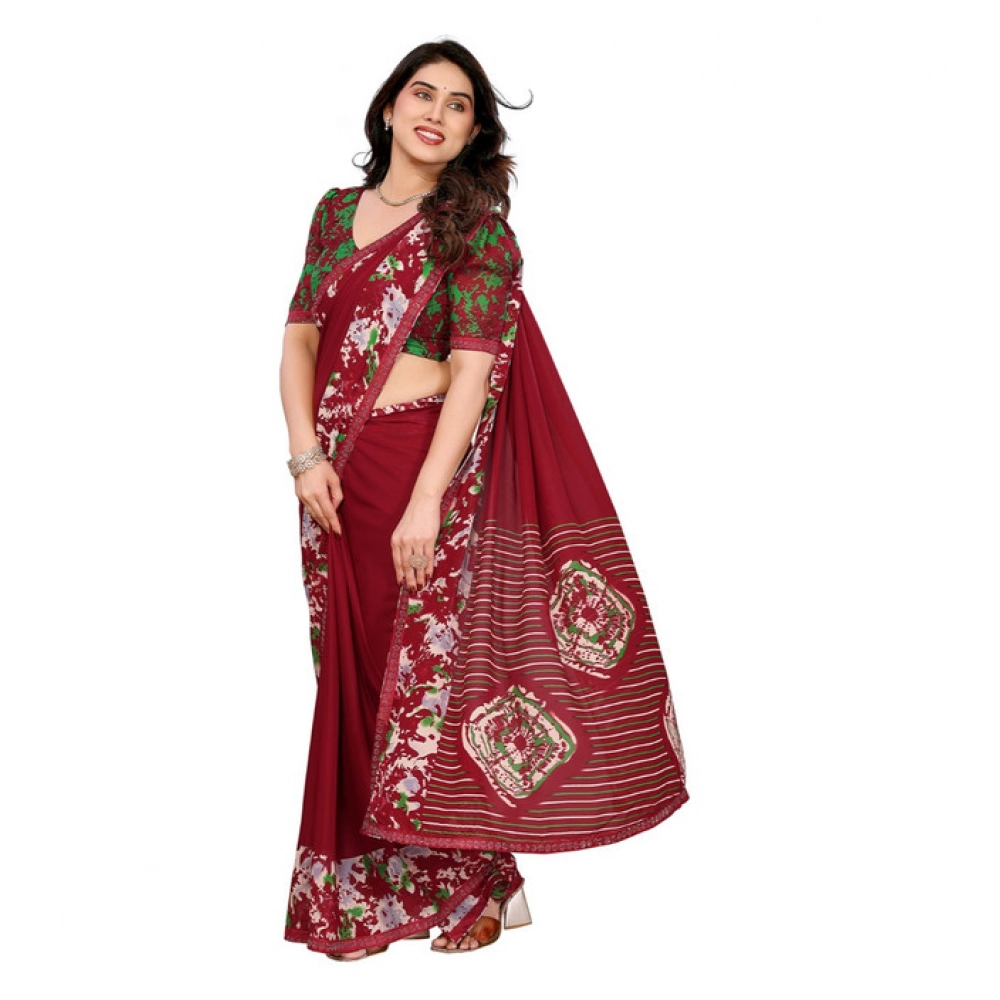 Generic Women's Georgette Printed Saree With Unstitched Blouse 5.5Mtr (Red) Generic Women's Georgette Printed Saree With Unstitched Blouse 5.5Mtr (Red)