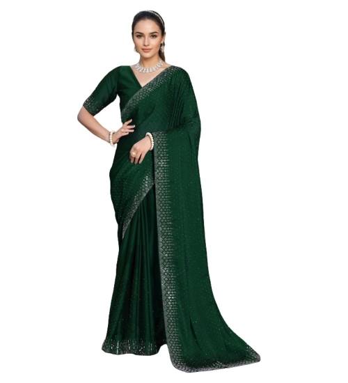 Generic Women's Rangoli Diamond Weaving - Stone Work Saree With Unstitched Blouse 5.5Mtr (Green)