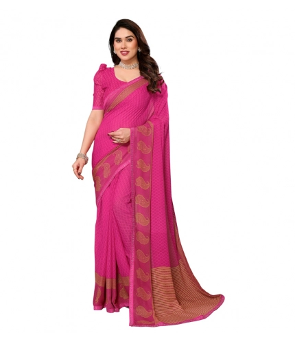 Generic Women's Georgette Printed Saree With Unstitched Blouse 5.5Mtr (Pink)