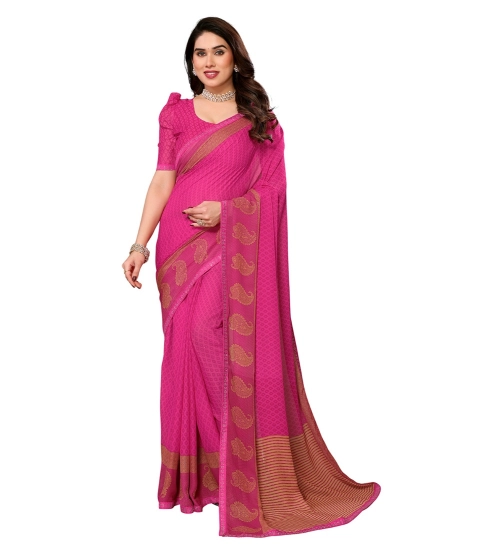 Generic Women's Georgette Printed Saree With Unstitched Blouse 5.5Mtr (Pink)