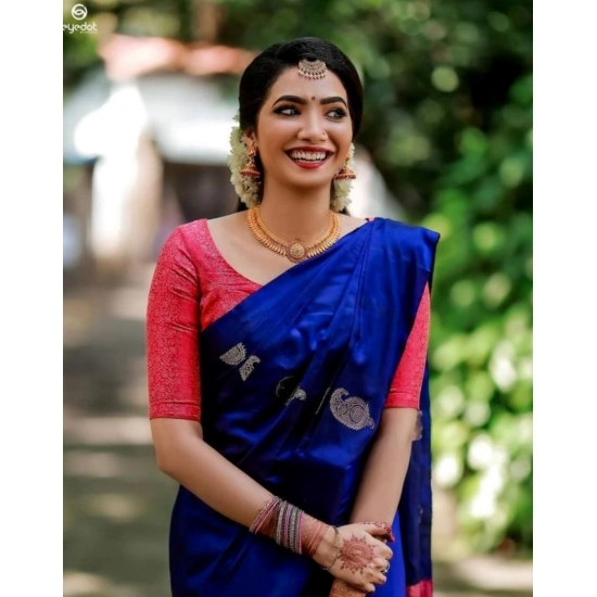 Generic Women's Soft Litchi Silk Jacquard Work Saree With Unstitched Blouse 5.5Mtr (Blue) Generic Women's Soft Litchi Silk Jacquard Work Saree With Unstitched Blouse 5.5Mtr (Blue)