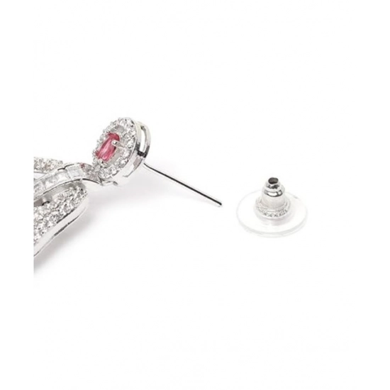 Generic Women's Brass Silver Plated Drop Earrings (Red) Generic Women's Brass Silver Plated Drop Earrings (Red)