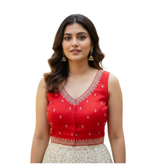 Generic Women's Zimmi Choo Sequin Work V-Neck Padded Blouse (Red 38 Ready (Self Alterable 36–40)