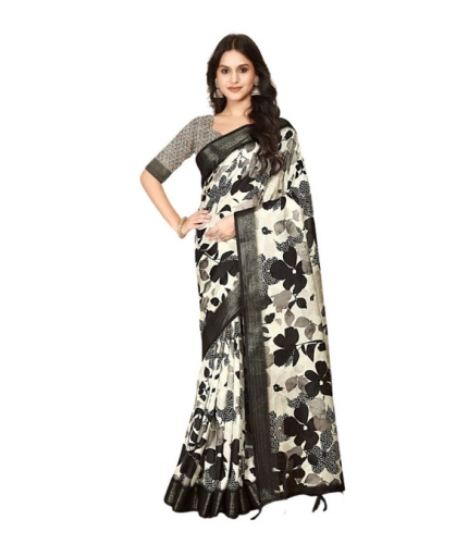 Generic Women's Cotton Silk Floral Printed Saree With Unstitched Blouse 5.5Mtr (Multicolor)