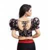 Generic Women's Organza Printed V Neck Puff Sleeve Readymade Blouse (Black 38 , Alterable up to 42)-PID65862