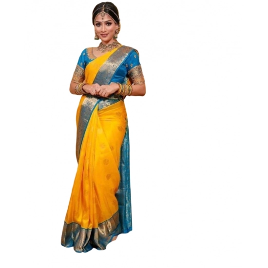 Generic Women's Soft Litchi Silk Jacquard Work Saree With Unstitched Blouse 5.5Mtr (Yellow) Generic Women's Soft Litchi Silk Jacquard Work Saree With Unstitched Blouse 5.5Mtr (Yellow)