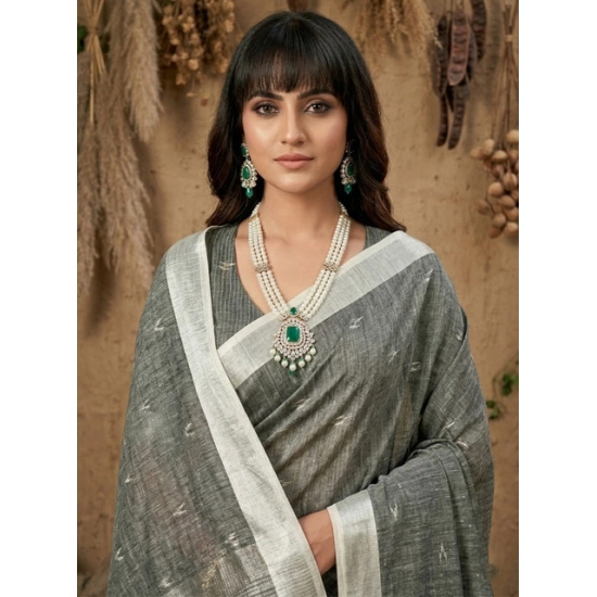 Generic Women's Linen Cotton Printed Saree With Unstitched Blouse 5.5Mtr (Gray) Generic Women's Linen Cotton Printed Saree With Unstitched Blouse 5.5Mtr (Gray)