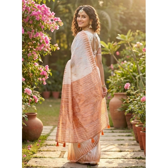 Generic Women's Linen Cotton Printed Saree With Unstitched Blouse 5.5Mtr (White) Generic Women's Linen Cotton Printed Saree With Unstitched Blouse 5.5Mtr (White)