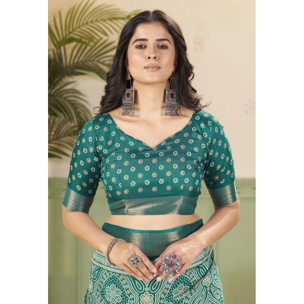 Women’s Cotton Silk Floral Printed Saree With Unstitched Blouse 5.5Mtr (Teal)