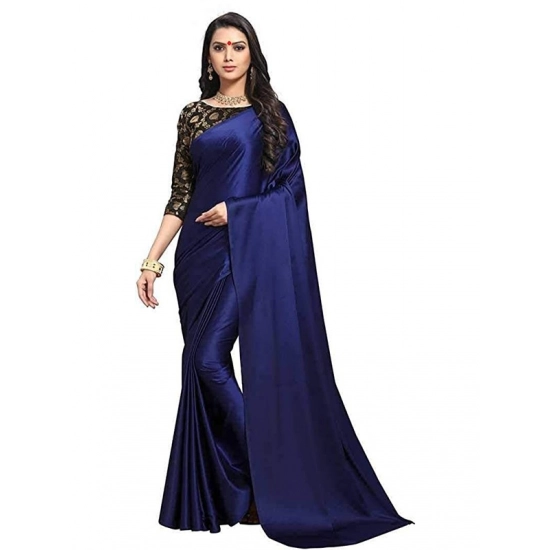 Generic Women's Satin Solid Saree With Unstitched Blouse 5.5Mtr (Navy Blue) Generic Women's Satin Solid Saree With Unstitched Blouse 5.5Mtr (Navy Blue)