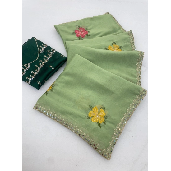 Generic Women's Georgette Embellished Saree With Unstitched Blouse 5.5Mtr (Light Green) Generic Women's Georgette Embellished Saree With Unstitched Blouse 5.5Mtr (Light Green)