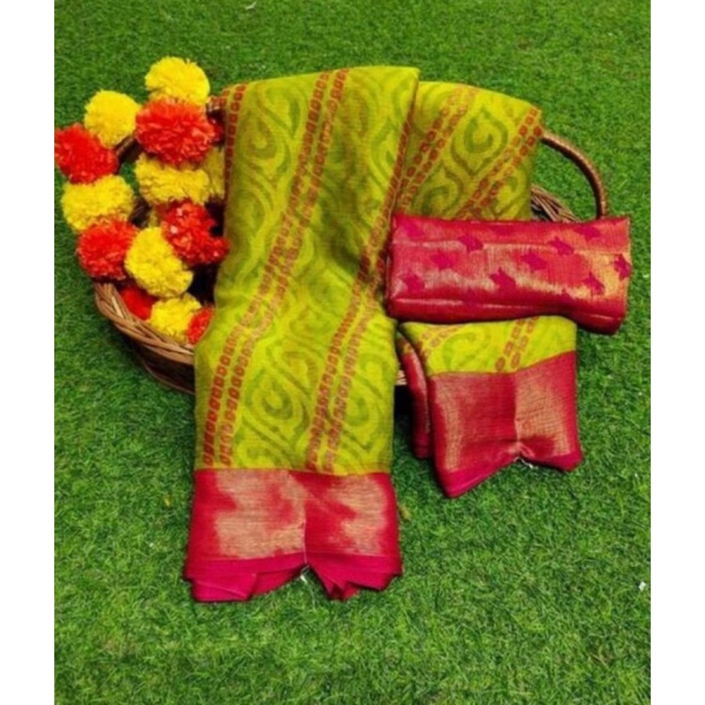 Generic Women's Brasso Printed Saree With Unstitched Blouse 5.5Mtr (Green)