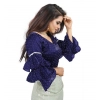 Generic Women's Organza Solid V Neck Layered Ruffle Sleeve Readymade Blouse (Navy Free Size , up to 38–40 Bust)-PID65855