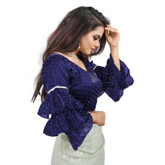 Generic Women's Organza Solid V Neck Layered Ruffle Sleeve Readymade Blouse (Navy Free Size , up to 38–40 Bust)-PID65855 Generic Women's Organza Solid V Neck Layered Ruffle Sleeve Readymade Blouse (Navy Free Size , up to 38–40 Bust)-PID65855