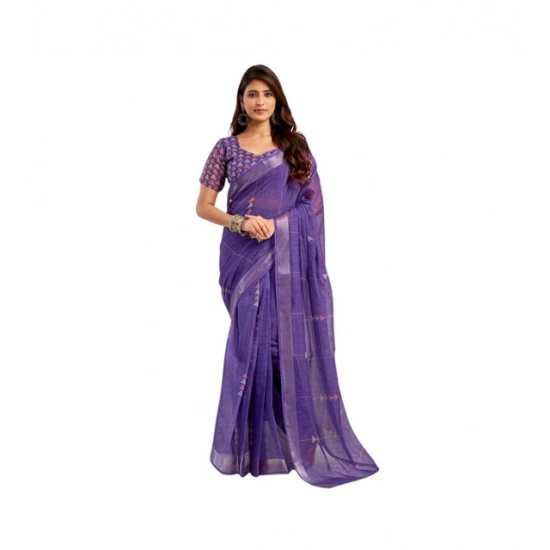 Generic Women's Linen Cotton Printed Ready To Wear Saree With Unstitched Blouse 5.5 Mtr (Purple) Generic Women's Linen Cotton Printed Ready To Wear Saree With Unstitched Blouse 5.5 Mtr (Purple)