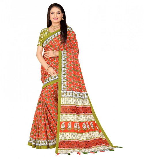 Generic Women's Soft Pure Cotton Printed Saree With Unstitched Blouse 5.5Mtr (Multicolor)