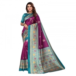 Generic Women's Litchi silk Printed Saree With Unstitched Blouse  5-6 Mtrs (Magenta)