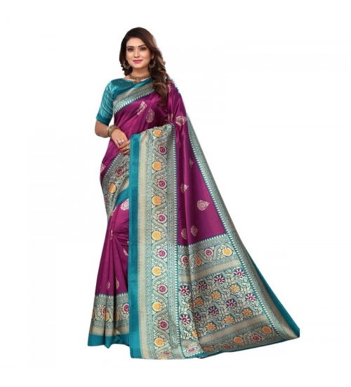 Generic Women's Litchi silk Printed Saree With Unstitched Blouse  5-6 Mtrs (Magenta)