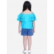 Generic Girl's Rayon Solid Cold Shoulder Top with Shorts (Blue)