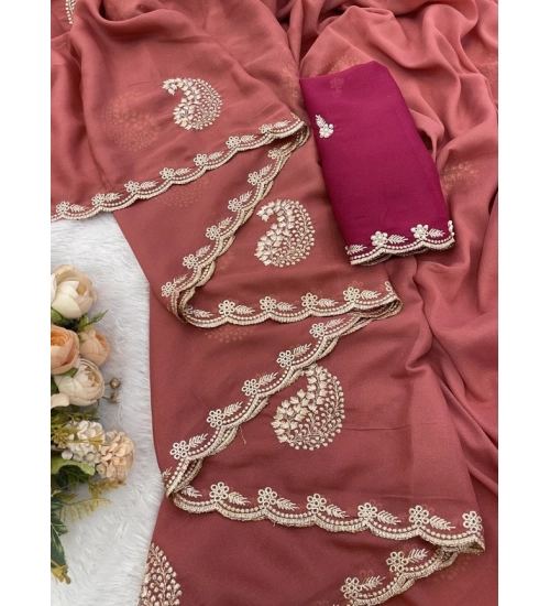 Generic Women's Digital Printed  Georgette Saree With Unstitched Blouse (Red, 5-6 Mtrs)