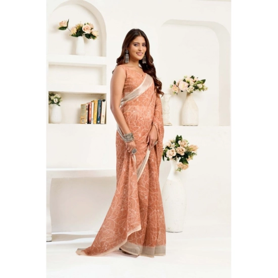 Generic Women's Linen Cotton Printed Ready To Wear Saree With Unstitched Blouse 5.5 Mtr (Peach)