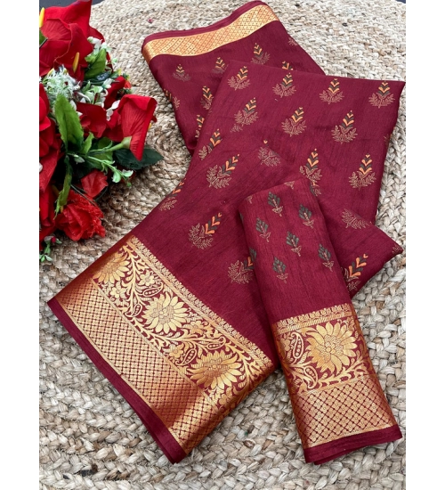 Generic Women's Digital Dolla Silk Printed Saree With Unstitched Blouse 5.5Mtr (Maroon)