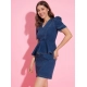 Generic Women's Denim Solid Puff Sleeves Dress (Blue) Generic Women's Denim Solid Puff Sleeves Dress (Blue)
