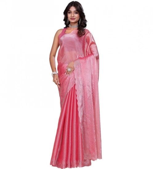 Generic Women's Jimmy choo Embellished Bollywood Saree With Unstitched Blouse 5.5Mtr (Pink)