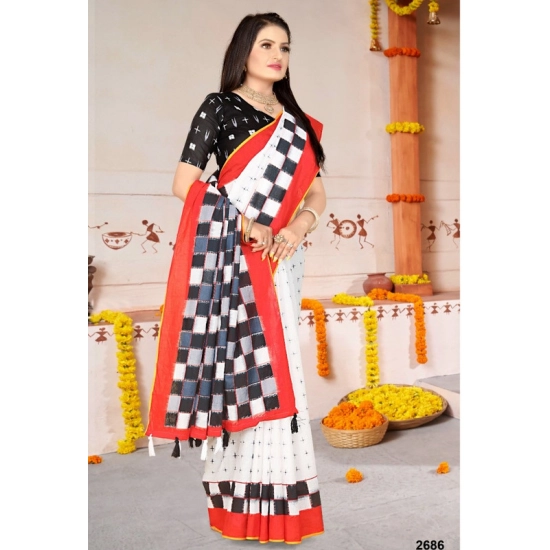 Generic Women's Soft Pure Cotton Printed Saree With Unstitched Blouse 5.5Mtr (White) Generic Women's Soft Pure Cotton Printed Saree With Unstitched Blouse 5.5Mtr (White)