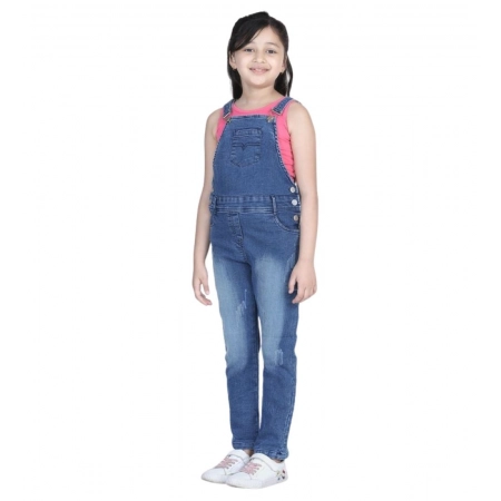 Generic Girl's Denim Washed Buttoned Dungaree (Blue) Generic Girl's Denim Washed Buttoned Dungaree (Blue)