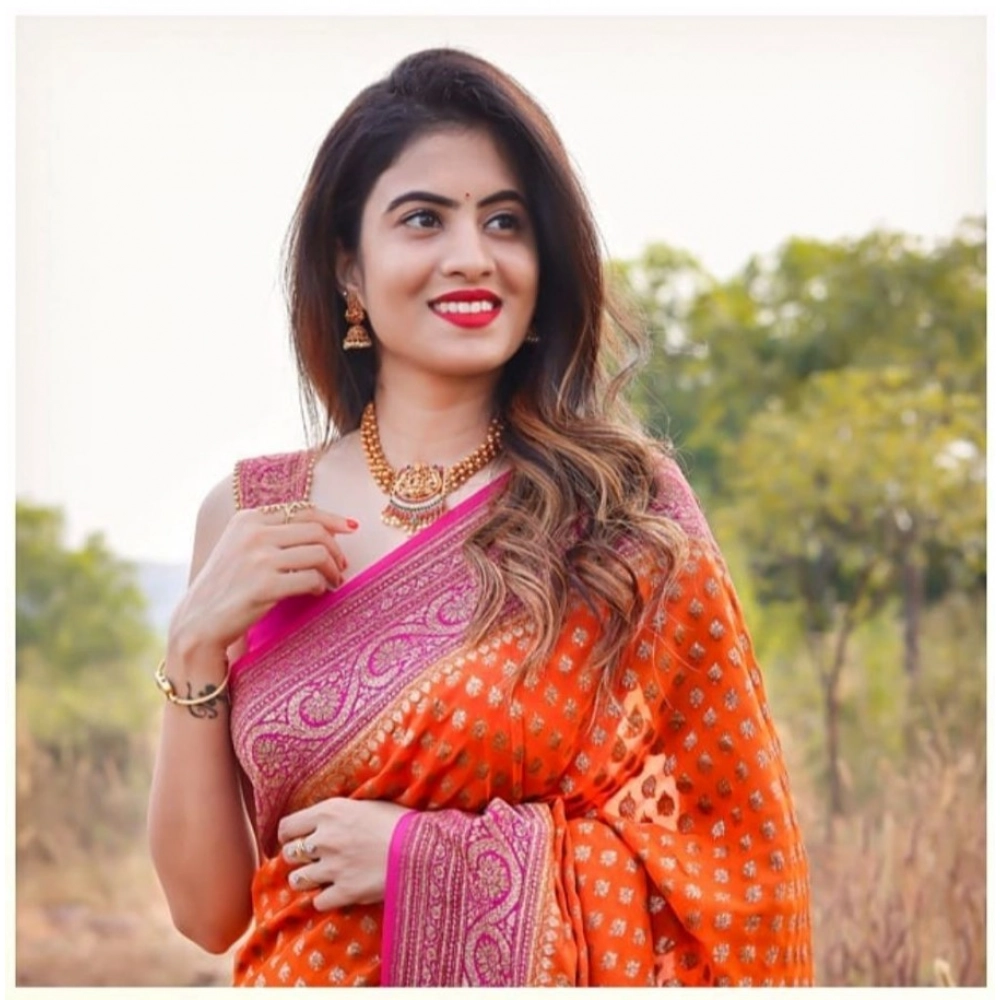 Generic Women's Soft Litchi Silk Jacquard Work Saree With Unstitched Blouse 5.5Mtr (Orange) Generic Women's Soft Litchi Silk Jacquard Work Saree With Unstitched Blouse 5.5Mtr (Orange)