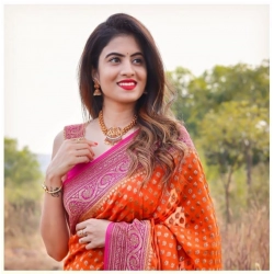 Generic Women's Soft Litchi Silk Jacquard Work Saree With Unstitched Blouse 5.5Mtr (Orange)