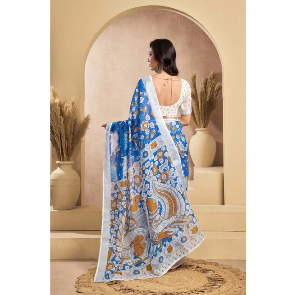 Generic Women's Faux_Linen Printed Ready-to-Wear Saree With Unstitched Blouse 5.5 Mtr (Blue) Generic Women's Faux_Linen Printed Ready-to-Wear Saree With Unstitched Blouse 5.5 Mtr (Blue)