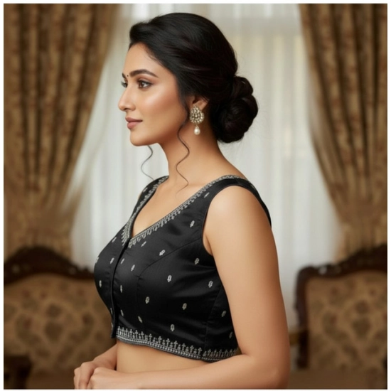 Generic Women's Zimmi Choo Sequin Work V-Neck Padded Blouse (Black 38 Ready (Self Alterable 36–40)