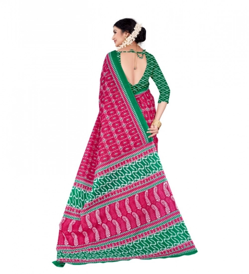 Generic Women's Soft Pure Cotton Printed Saree With Unstitched Blouse 5.5Mtr (Pink)