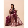 Generic Women's Banarasi Silk Printed Saree With Unstitched Blouse 5.5Mtr (Purple)